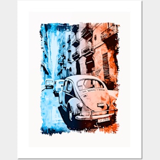 Barcelona Spain Vintage Streets Postcard Art Style Around The World Cataluña España Posters and Art